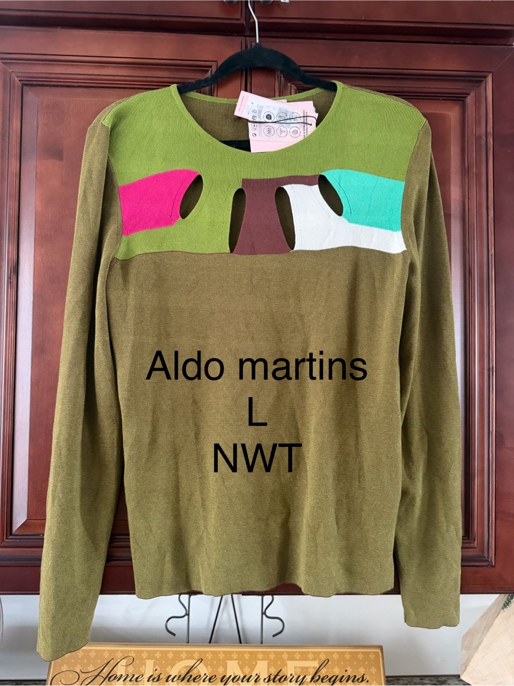 Aldo Martins Olive Green Sweater with Colorblock Accents